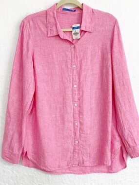 J. Mclaughlin Britt Blouse 100% Linen Relaxed Fit Peony Pink Sz L